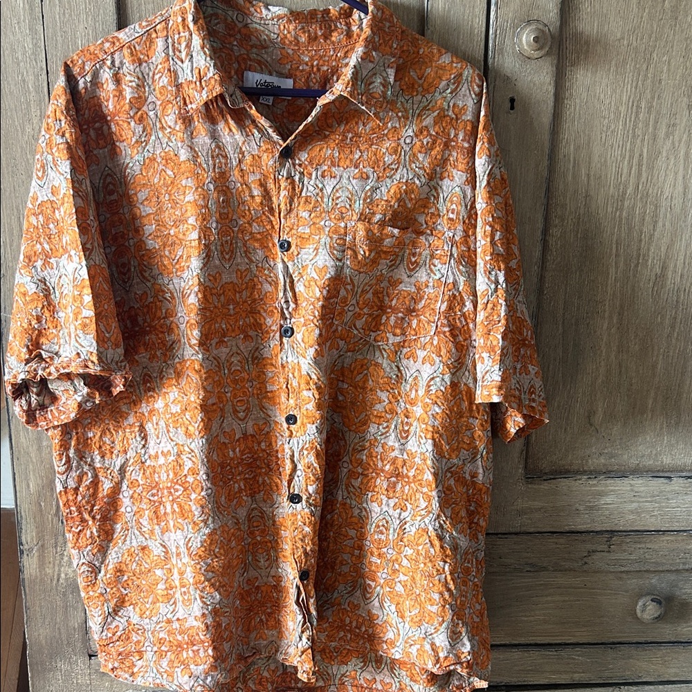Vibrant Orange and Tan Men's Casual Shirt
